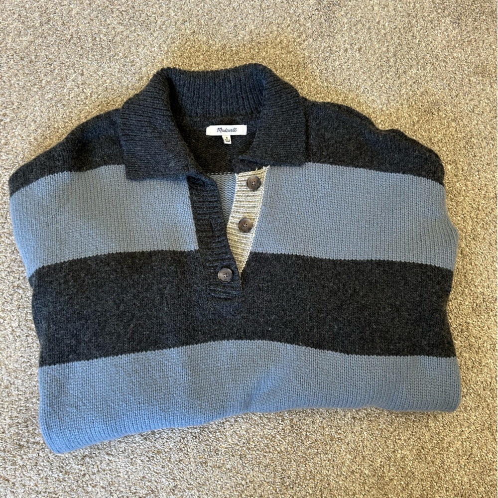 madewell blue and dark grey rugby sweater - Picture 5 of 11